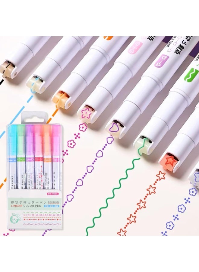 طقم أقلام تحديد كيرف مبتكرة 6 قطع | هايلايتر بخاصية الأسطوانة الدوارة لرسم خطوط منحنية وزخارف هندسية | أقلام فلورسنت متعددة الألوان للتدوين اليومي والبوليت جورنال | أقلام تحديد فنية للمدارس والجامعة والمكتب | حبر غير سام سريع الجفاف | أدوات كتابة وتزيين احترافية للطلاب والمعلمين والهدايا - Image 1